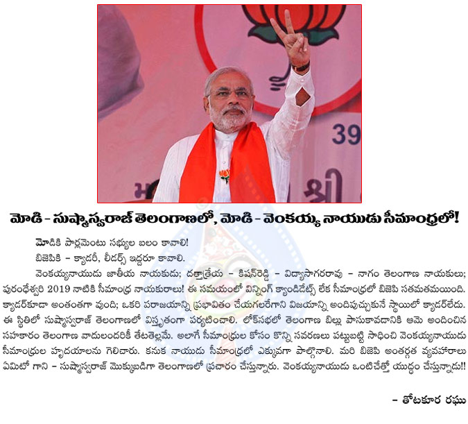 narendra modi,telangana,sushma swaraj,seemandhra,venkayya naidu,parliament,support  narendra modi, telangana, sushma swaraj, seemandhra, venkayya naidu, parliament, support